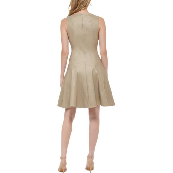 Tommy Hilfiger NWT $149 Gold Metallic Fit & Flare Mini Dress, Women’s Size 12 - Picture 2 of 13